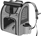 pecute Haustier Rucksack mit Netzfenster, Tragbare & Faltbare Katzentasche mit Vorhang Oben, Atmungsaktive Hundetasche, Wasserdichtes Oxford-Tuch, Ideal für Reisen, Grau L