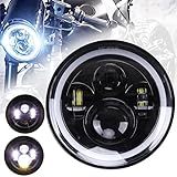 JMTBNO 7 Zoll Motorrad LED Scheinwerfer mit Rundem DRL + Bernstein Blinker Scheinwerfer Kompatibel mit Harley Road King Street Glide Softail Electra Glide/J-eep Wrangler JK TJ