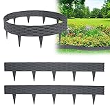 XMTECH 10m Rasenkante Beeteinfassung Gartenpalisade in Rattan-Optik, Beetumrandung Mähkante Randsteine aus Kunststoff mit 10 Elemente á 100 cm, Anthrazit