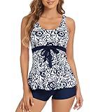 Genfien Tankini Damen Bauchweg Push Up Top High Waist Badeshorts Zweiteiler Bademode Tankini Damen Set Elegant Sommer Bedruckter Badeanzüge für Damen