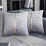 Jayusaror Kissenbezug 50x50 Samt Grau Dekokissen Gold Zierkissenbezug Deko Kissen Kissenhülle Weiche Kissenbezüge Moderne Zierkissen Bezug für Sofa Couch Schlafzimmer Wohnzimmer 2er Set