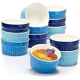 COM-FOUR® 12x Soufflé Förmchen - Creme Brulee Schälchen aus Keramik - Ofenfeste Förmchen - Dessertschale und Pastetenförmchen für z.B. Ragout Fin - je 200 ml - in verschiedenen Blautönen