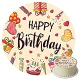 J&M DECO Tortenaufleger Happy Birthday – essbare Kuchendeko Ø 20 cm – bunte Tortendekoration für Geburtstagstorte – Zuckerpapier Tortenbild – gebrauchsfertig – Made in EU