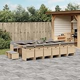 Rantry 17-TLG. Garten Sitzgruppe mit Kissen Gartenmöbel Set Gartenstuhl Tisch Terrassenmöbel Gartentisch mit Stühle Sitzgarnitur Essgruppe für Garten Terrasse Balkon Beigemischung Poly Rattan