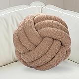 VEGOATY Knotenkissen Khaki Ø 22 cm Dekokissen Aus Teddysamt – Ultraweiches Rundkissen Für Sofa, Bett & Wohnzimmer Deko | Handgefertigtes Zierkissen Für Kinderzimmer | Geschenkidee Wurfkissen