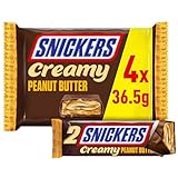 Snickers Cremige Erdnussbutter und Milchschokolade Snack-Riegel Multipack, 146 g (4 Stück)