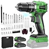 Ginour 21V Bürstenlos Akku Schlagbohrschrauber Set, 50 Nm, 2x2Ah Akku, kompatibel mit Makita 18V Akku & Ladegerät, 2-Gang, 23+3 Stufen, 47-tlg. Zubehör & Koffer, LED, 10mm Bohrmaschine & Akkuschrauber