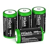 HiQuick 4 x Mono D Akku, NI-MH wiederaufladbare D Akku, Hohe Kapazität 10000mAh, 1200 Zyklen Aufladen, 1.2V Typ D Batterie