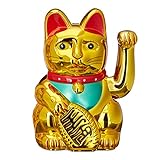 Relaxdays Maneki Neko Winkekatze, Glücksbringer, 16 cm, gold