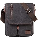 Kasgo Umhängetasche Herren, Wasserabweisend Vintage Segeltuch Herrentasche Schultertasche Klassische Kuriertasche Crossbody für Arbeit Schule Dunkelgrau