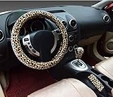 3 in 1 weicher Leopard Auto Lenkradbezug Handbremsgriff Schalthebelmanschette Abdeckungen 38 cm Kurzer Plüsch warmer Winter für alle Autos Beige