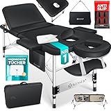 KESSER® Mobile Massageliege klappbar & höhenverstellbar 3 Zonen Massagebett Massagetisch Kosmetikliege Breit Therapieliege Aluminium + 10x Gesichtsauflage mit Kopfstütze Armlehnen & Tasche Schwarz