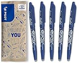 PILOT FriXion Ball 0.7 Set – 5 Stück – Farbe Blau – Radierbare Tintenroller 0,4 mm Strichstärke, angenehme Schreibführung zum Schreibenlernen, thermosensitive Tinte, mit austauschbarer Mine