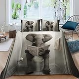 Bettwäsche 135x200 Elefant Bettwäsche-Sets 3 Teilig 3D Kawaii Tiere Bettbezug Weich Mikrofaser Bettbezüge mit Reißverschluss und Kissenbezug 80x80cm für Erwachsene Kinder
