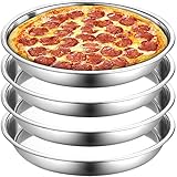 Elsjoy 4 Stück 33 cm Edelstahl Pizzaform, Tiefe Runde Backform, Großes Pizzabackblech, Robuste Pizzaschale, Antihaftbeschichtet, Backblech für Ofen, spülmaschinenfest