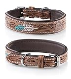 Jack & Russell Unikat Hundehalsband aus Leder, Hand-geschnitzt, gepolstert, mehrfarbig – Halsband aus Büffelleder, Hunde Lederhalsband Chloe (L/40-49,5)