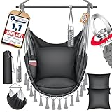 KESSER® Hängesessel Safari XXL Hängestuhl für Erwachsene & Kinder Hängematte bis 150 kg Hängesitz Aufhängung Indoor-Outdoor-Wohnen Inkl. Tragetasche, 2 Kissen, Getränkehalter & Bücherfach, Anthrazit