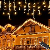 Meision Eisregen Lichterkette Außen 5m 200LEDs, Lichtervorhang mit 8 Modi und Timer, Speicherfunktion, IP44 Wasserfest, Eiszapfen Lichterkette Inner für Weihnachten Traufe Halloween, Warmweiß