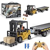 Ferngesteuertes Gabelstapler spielzeug 1:24 mit Anhänger, Nebel, Lichtern & Geräuschen, Kranmodus, 2 USB-aufladbare Batterien – Fernbedienungs-Lkw für Kinder ab 3 Jahren, interessantes Geschenk