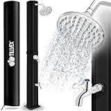 tillvex Solardusche 35 Liter inkl. Abdeckung | Solar Garten-dusche warmes Wasser | Pooldusche Camping | ohne Stromanschluss | mit Wasserhahn | Gartenschlauch-Anschluss (Schwarz, 35 Liter)