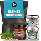 Gepp's Feinkost Wundertüte 'Kleines Mitbringsel' I Geschenkbox zum Mitbringen & Bedanken, gefüllt mit Feinkost wie BBQ-Sauce, Bio-Gewürz & Bio-Tee I Delikatessen-Geschenkkorb für jeden Anlass