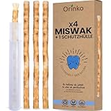 ORINKO® Miswak Siwak Zahnbürste x4 mit Etui - Natürliche Zahnpflege mit Miswak-Stick - Bio Zahnholz für gesunde Zähne - Traditionelle Zahnreinigung für Mensch & Umwelt - Frisch verpackt