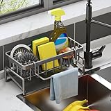 Küche Spülbecken Organizer, Organizer Schwammhalter - Küchen Spüle Organizer mit Spültuchhalter und Haken für Küche & Badezimmer, Schwamm Bürste Seifenschale Ohne Bohren, Spüle Sink Organizer Schwarz