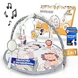 Zwerggold Baby Spielmatte mit Spielbogen [faltbar] - Fördert spielerisch die Entwicklung der Kinder - Mobile Spieldecke mit Anhänger | Baby Play mat, Tummy time Toys | Krabbeldecke, Krabbelmatte