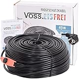 49m Frostschutz Heizkabel mit Knopf-Thermostat VOSS.eisfrei, 230V, Heizleitung Zum Schutz von Wasserleitungen und Weidetränken