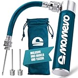 Momevo PocketAir - Mini Ballpumpe mit flexiblem Schlauch für alle Bälle - klein, plastikfrei aus Aluminium - Ballpumpe für Fußball, Basketball, Volleyball (Petrolblau)
