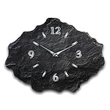 Kreative Feder Designer-Wanduhr aus Stein (Beton) Größe ca. 40 x 30cm mit flüsterleisem Uhrwerk - Schiefer Optik schwarz