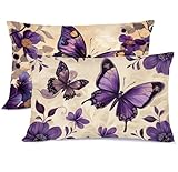 Lila Kissenbezug 40 x 80 Blume Kissen 40x80 Super Weich Kopfkissenbezug 2er Set Kissenbezüge mit Reißverschluss, Zierkissenbezüge Seitenschläferkissen Bezug, für Herbstdeko Weihnachtsdeko G - 645