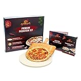 grillart® Premium Pizzastein für Gasgrill, Holzkohlegrill und Backofen im Set – Hochwertiger Pizzastein Rund inklusive Pizzaschieber und Rezeptbuch – auch optimal als Brotbackstein geeignet