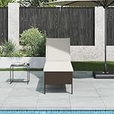Holamys Bequeme Sonnenliege für Garten und Pool, braunes Polyrattan, 4-Fach verstellbare Rückenlehne, UV-beständig, mit cremeweißem Kissen