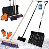 KOTARBAU® Set Schneeschaufel mit Teleskopstiel 84-118 cm Straßenbesen mit Stiel 43 cm Eisschaber 119 x 20 cm Handschuhe Schneeschieber Schneeräumer Schneeschaufel Aluminium Stiel zur Schneeräumung