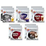 Tassimo Kaffeesortiment – Costa Americano/Caramel Latte, Cadbury Choco, Chai Latte (neues Design), Baileys Latte Macchiato Kapseln – 10 Packungen (96 Getränke)