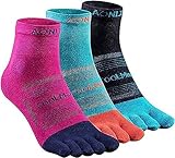 YOUGLE Zehensocken für Herren und Damen, atmungsaktiv, Coolmax, Fünf-Fingersocken, athletisch, Laufen, Knöchelsocken, Anti-Blasen, schweißableitend, schnelltrocknend, D#3Pairs/Schwarz, Türkis, Rose, S