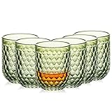 Haayymo Gläser Trinkgläser 6er Set, 350ml Highball Gläser Geriffelt Wasserglas Elegant Art Deco Ripple Vintage Glaswaren für Wein Whiskey Saft Gin (Grün)