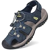 FLARUT Sandalen Herren Outdoorsandalen Trekkingsandalen Leder Wandersandale Sportsandalen(Blau,42)