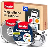 GAUDER Magnetband im Spender - Selbstklebender Magnetstreifen für leichte Gegenstände - Zuschneidbares Magnetklebeband zum Befestigen von Postkarten & Fotos auf Metallflächen (2 Stück je 6 m x 19 mm)