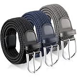 patinadrift 3 Stücke Geflochtener Elastischer Gürtel, Unisex Elastik Flechtgürtel Nicht Porös Pin Buckle Stretchgürtel für Damen und Herren