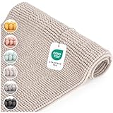 Blumtal Badematte 50x80 cm Hochflor Chenille - Oeko-TEX zertifizierter Badteppich - Badematten & Badteppiche - Duschvorleger - Badvorleger rutschfest waschbar - Bathroom Rug - Teppich Bad in Beige