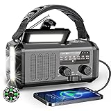 10000mAh Kurbelradio mit Handyladefunktion Solar, AM/FM Radio Kurbel Notfall mit Wiederaufladbar Powerbank Solar Radio Dynamo mit Taschenlampe Leselampe SOS Alarm Kompass für Camping, Ourdoor