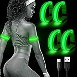 Weewooday 4 Stücke Reflektierend Armband Aufladbar Armband Nacht Sicherheits Licht Reflektorband Leuchtarmband LED Leuchtbänder für Frauen Männer Arm/Handgelenk/Knöchel Radfahren Gehen