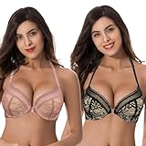 Curve Muse Damen Übergröße 1 Tasse hinzufügen Hochdrücken Bügel Halfter vorne schließen BHs-2er Pack-Schwarz, Roter Zinnober-85D-V2