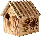 dobar® 22231FSCe Eichhörnchenkobel - Eichhörnchenhaus aus Massivholz - Futterhaus für Eichhörnchen - Eichhörnchen Schlafhaus mit 3 Eingängen - 26 x 26 x 29 cm - Geflammt