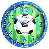 Ravel R.KC.12 Kinder-Wanduhr mit blauem Fußball/grünem Zifferblatt, 25 cm, analog, Quarz, Blau