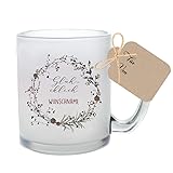 Manufaktur Liebevoll - Personalisierte Glühweintasse 'Glühcklich', Tasse aus Glas mit Wunschnamen und Weihnachtskranz - Geschenk für die Vorweihnachtszeit und zu Weihnachten