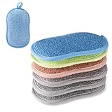 Spülschwamm Waschbar Mikrofaser, 6 Stück Zweiseitig Schwamm Küche Wiederverwendbar, eine rauhe und eine weiche Seite für Töpfe, Pfannen, Geschirr,16x9,5cm