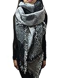 Worldclassca XXL DAMEN WINTER SCHAL DICK STRICKSCHAL KARO HALSTUCH SCARF PONCHO CAPE WARM NEU SEHR GROß (Schwarz-Grau)